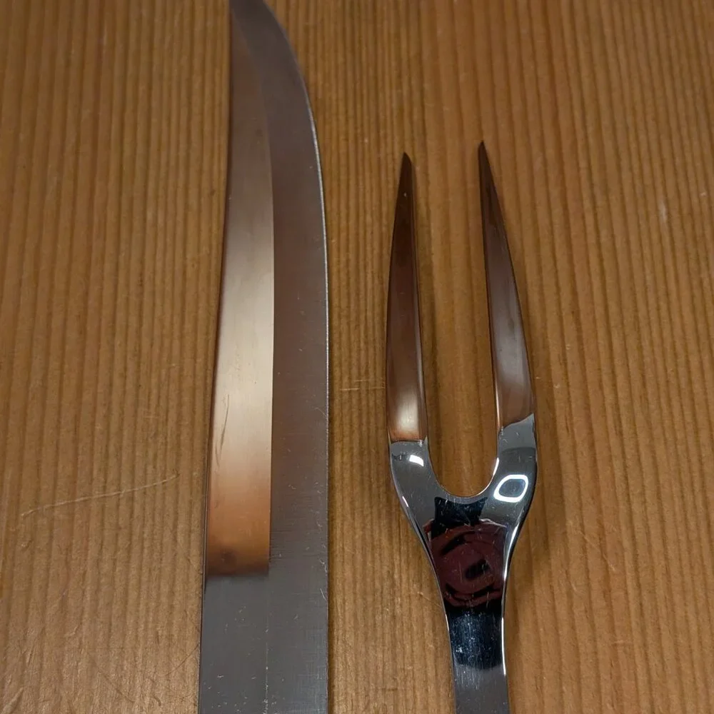 2pc Oneida / Imperial MY ROSE Stainless Steel Carving Knife and Fork Set - EUC